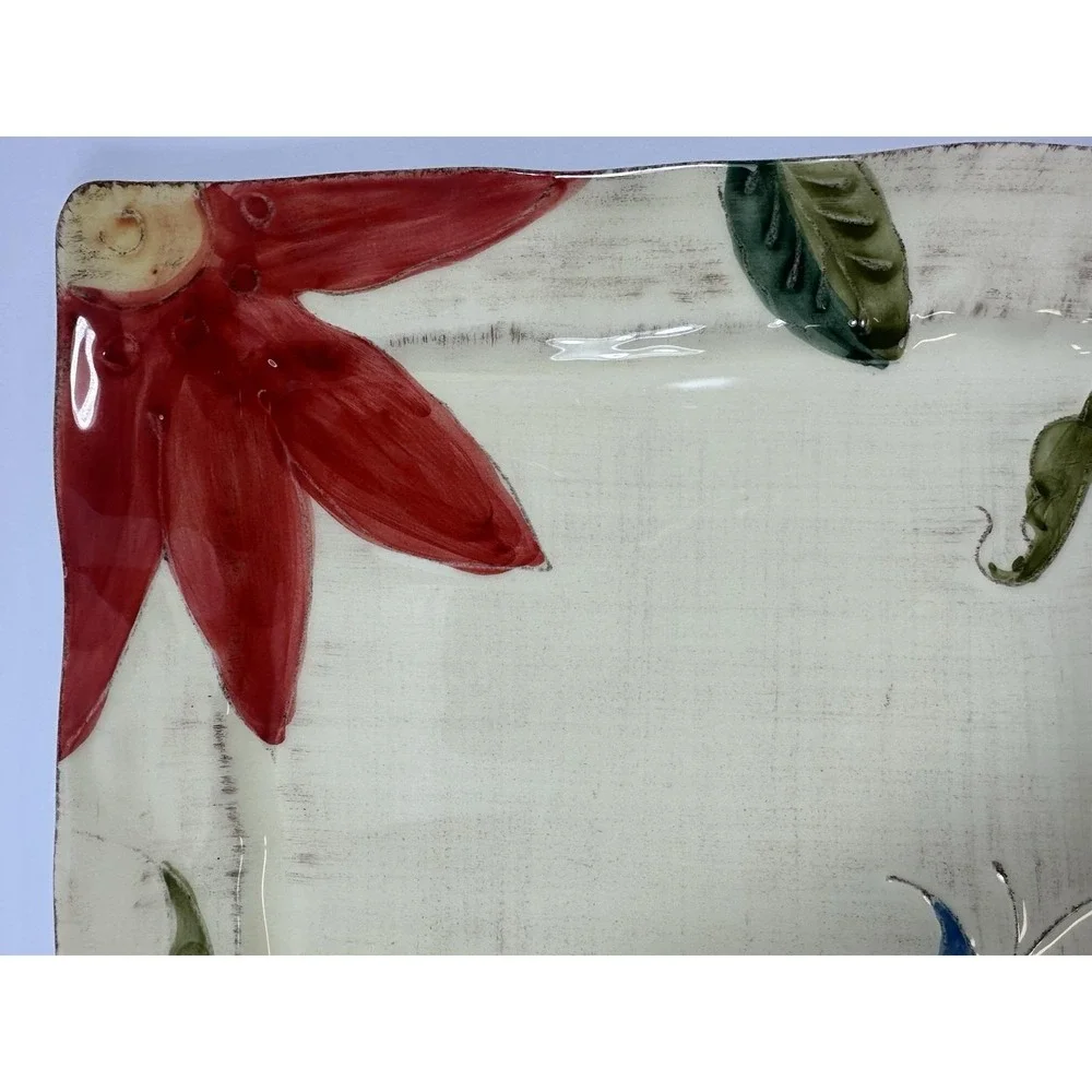 Artimino Portofino Square Plate Cream Red Blue Green Flowers 11